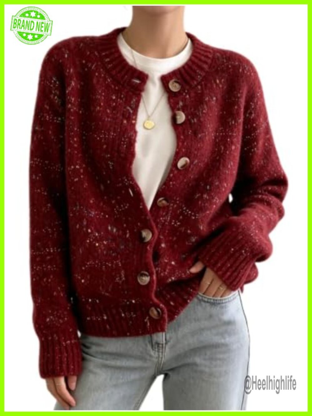 Button Down Cardigan Sweater Crewneck Long Sleeve Knit Outerwear Casual Knitwear